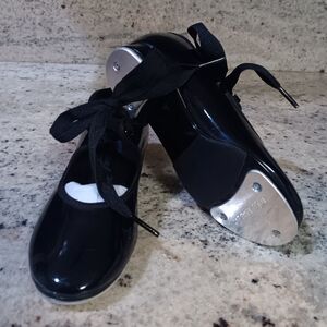 Capezio Tyett Tele Tone Jr Tap Shoes Black Patent Leather Child Girls 8.5
